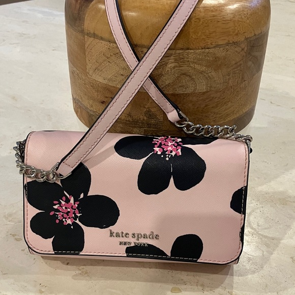 Kate Spade Black Floral on Pink Crossbody Bag - Picture 1 of 3